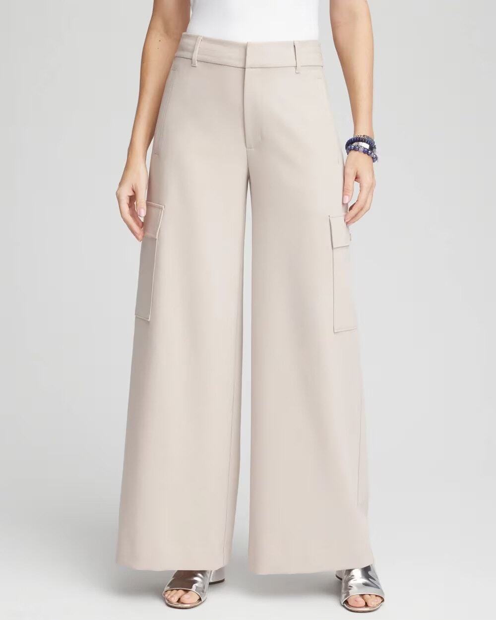 NWT Chico's Women 14 Polished Wide Leg Cargo Pants Minimalist Beige Chic Office
